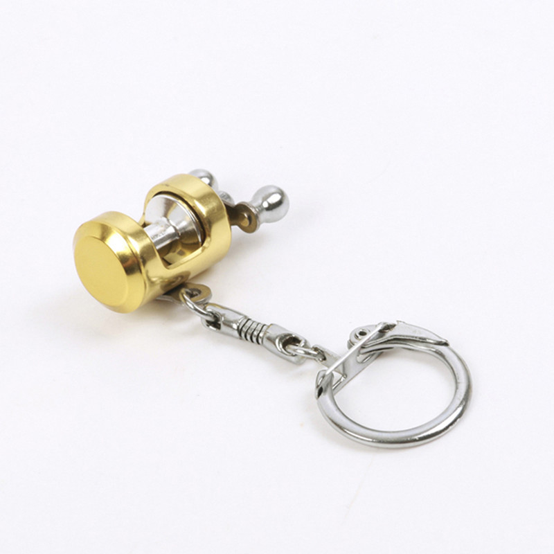 Phantasie & Fantasy Fisch Rad keychain Gold Farbe Fly Fisherman Spinning Angeln Reel Charactor Miniatur Schlüssel kette Mit Schlüssel Ring