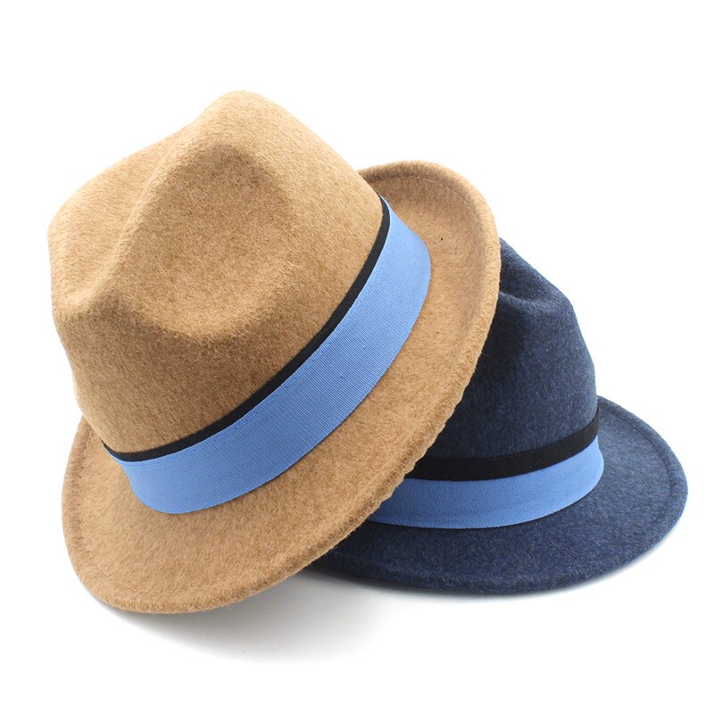Ull kvinnor homburg fedora hatt med kort brim trilby filt båt jazz hatt med blått band bra pack  a18
