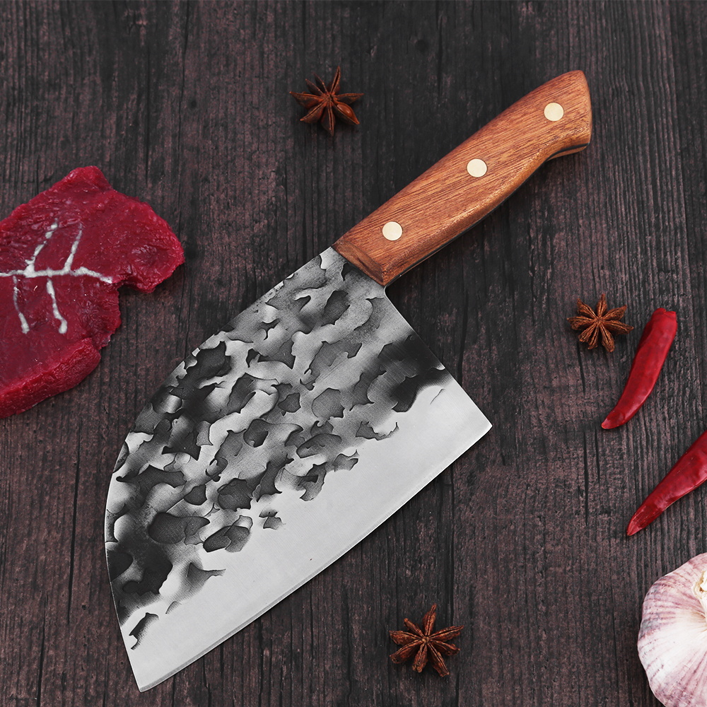 Handmade Forged Kitchen Butcher Knife Wide Blade Stainless Steel Knife Full Tang Wood Handle Cleaver Chopping Chef Knife Sheath