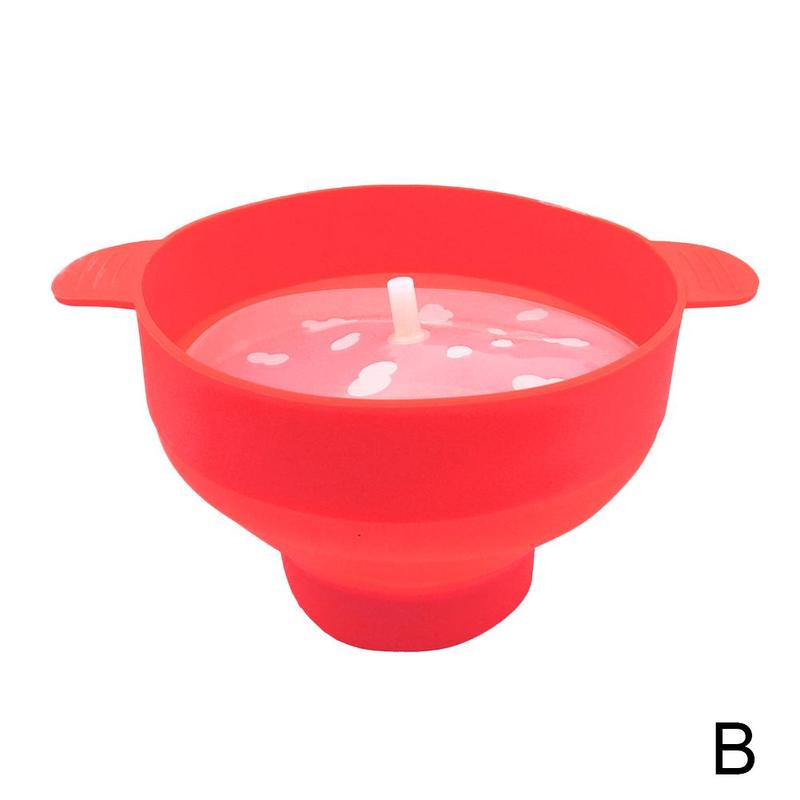 Popcorn mikrobølgeovn silikone foldbart rødt køkken let værktøj diy popcorn spand skål maker med låg: B
