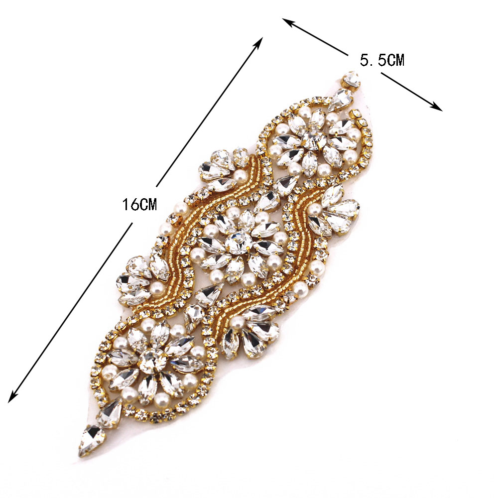 Handgemaakte roségouden trouwjurk met strass-applicatie, strijk op bruidsjurk met kralen en kristalapplicatie voor jurken en kleding: Kristal applicatie 1