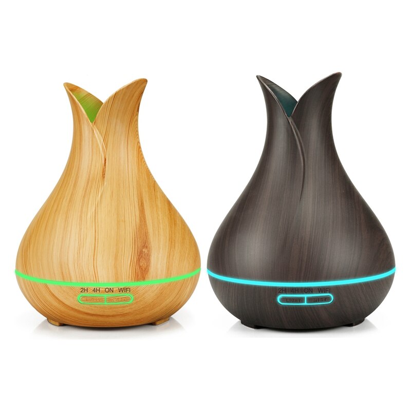 2 stk smart wifi luftfugter æterisk olie aromaterapi diffusor med alexa google app stemmestyring 400ml eu stik - mørkt træ