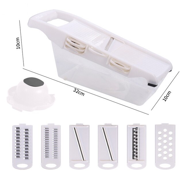 Multifunktionelle grøntsagsskærere 8 in 1 fræser frugtsnitter rivejern shredders afløbskurv gadgets køkken tilbehør: Hvid 1