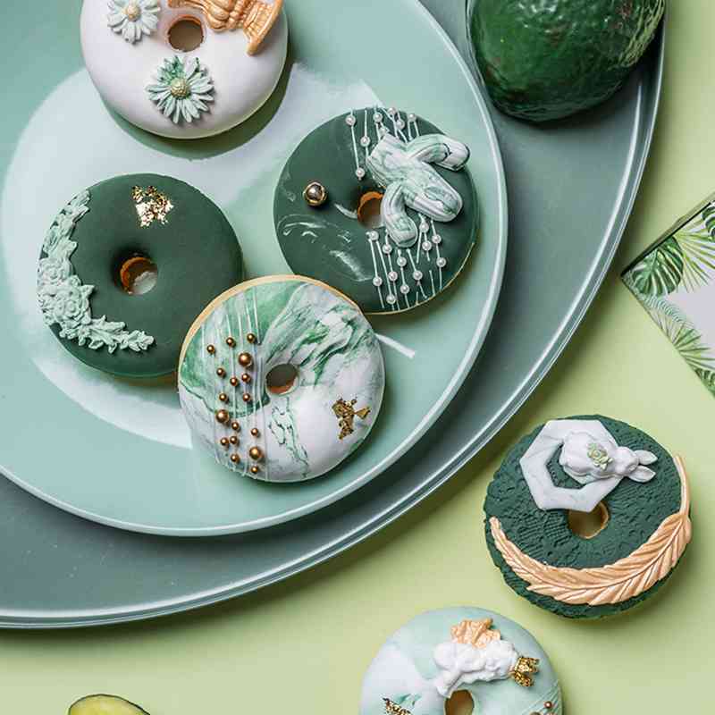 Simulatie donuts ins wind avocado groene dessert voedsel taart model schieten rekwisieten raamdecoratie