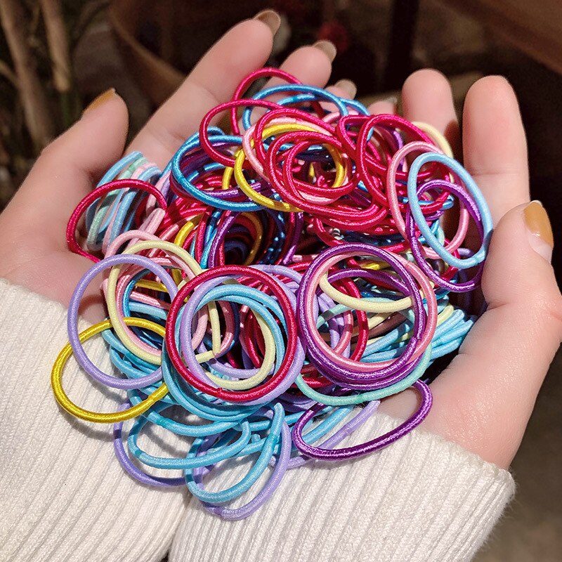 100PCS/Lot Girls Candy Colors 2.5CM Rubber Bands Children Safe Elastic Hair Bands Ponytail Holder Kids Hair Accessories