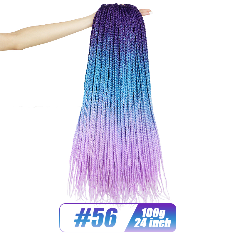 19 Color Crochet Hair Ombre Box Braids 24 Inch Zizi Braiding Hair Pre Stretched Kanekalon Synthetic Hair Extension For Braids: NC/4HL