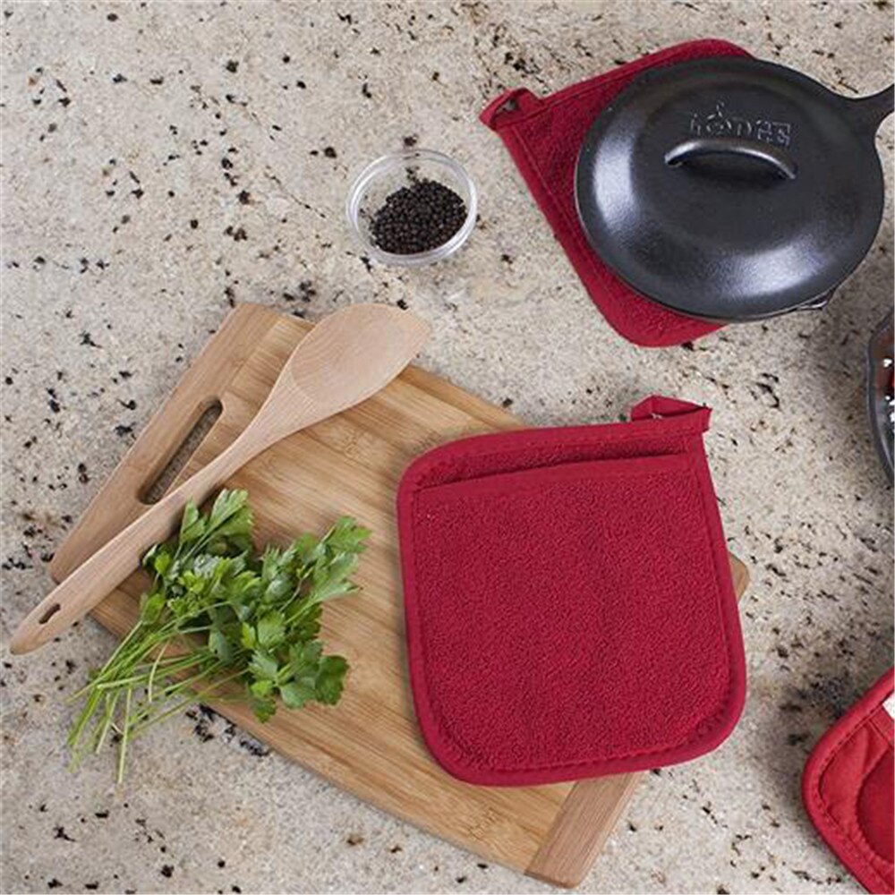 3 In 1 Pot Houders Badstof Lus Katoen Pot Houders Doek Handschoenen Pocket Pot Kussen Mat Keuken tool Anti-Slip Pads