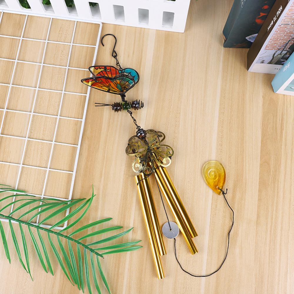 Colorful Butterfly Shape Pendant Wind Chimes With Bell/Tube Hanging Ornament Indoor Outdoor Porch Balcony Garden Decor