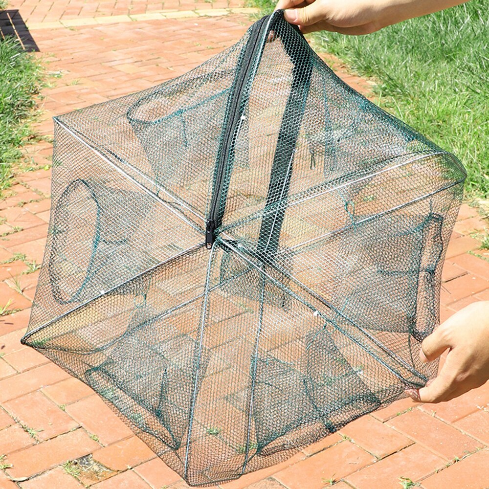 8 Holes Folded Portable Hexagon Fishing Net Casting Crayfish Catcher Big Fish Trap Network Shrimp Catcher Tank Cages Mesh Nets
