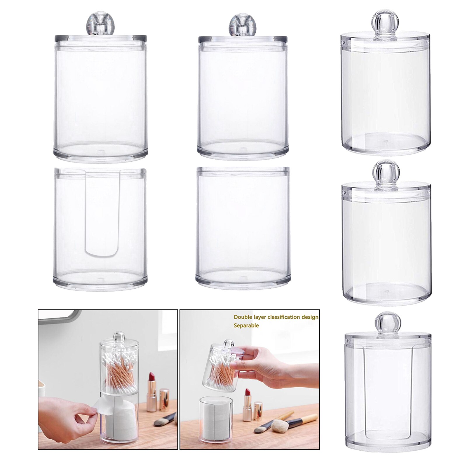 Clear Acrylic Cotton Pad Container for Cotton Swabs Holder Organizer with Lid Make Up Pads Cosmetics Storage Box Save Space