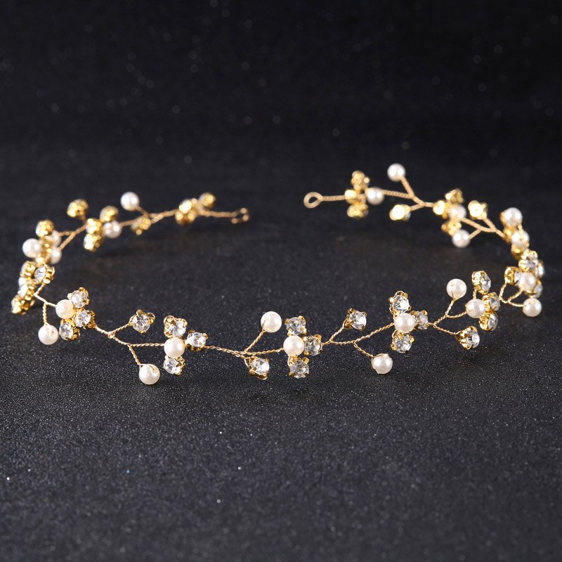 Hair Bands Pearl Wedding Hair Ornament Rhinestone Flower Women Bridal Head Decoration Handmade Crystal Hair Jewelry: A017