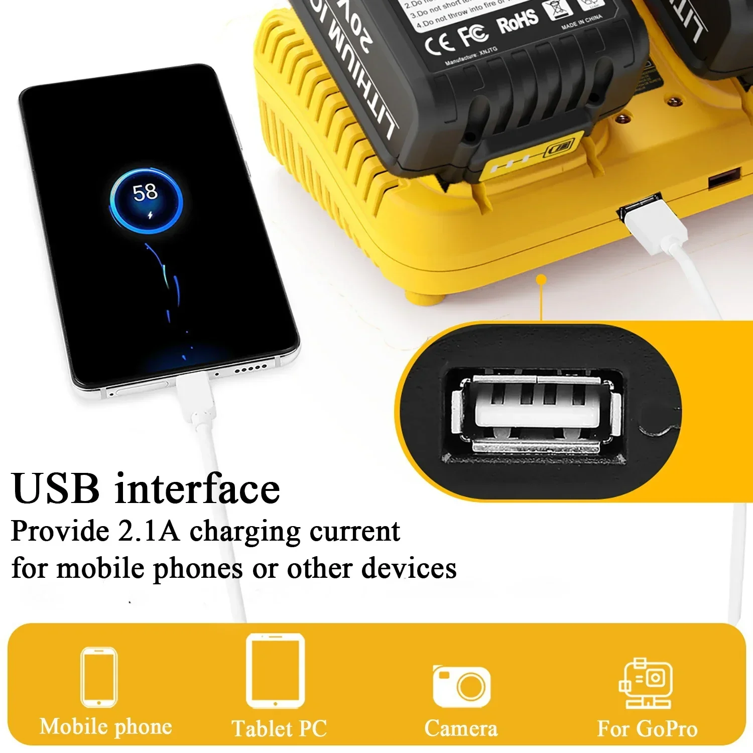 Dcb102 Dubbele Oplader Voor Dewalt 10.8V 12V 14.4V 20V Lithium-Ion Batterij Dcb203 Dcb204 Dcb205 Dcb118 Dcb105 Dcb107 Dcb112 Dcb115