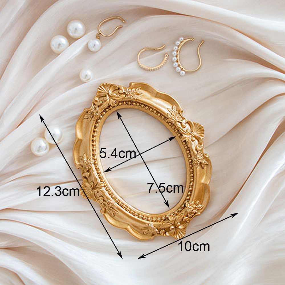 Marco de fotos pequeño Retro dorado, accesorios para fotos, adornos de marco, joyería Vintage, cosméticos para uñas, decoración de sesión: Gris claro
