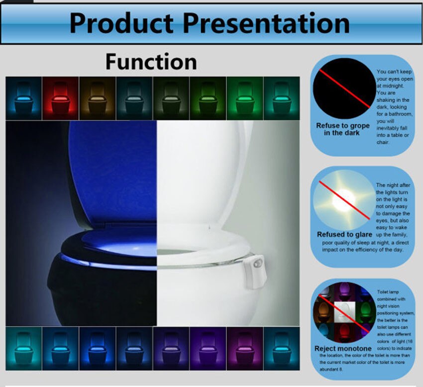 Clever Bewegung Sensor Wc Sitz Nacht Licht 8 Farben Wasserdicht Hintergrundbeleuchtung Für Wc Schüssel LED Luminaria Lampe WC Wc Licht #45