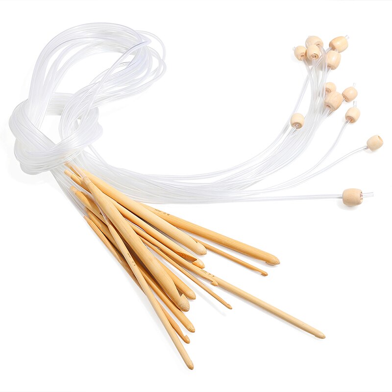 12 pièces/ensemble aiguille à tricoter outils avec câble en plastique carbonisé bambou aiguilles à tricoter tissage tapis couverture: style 2