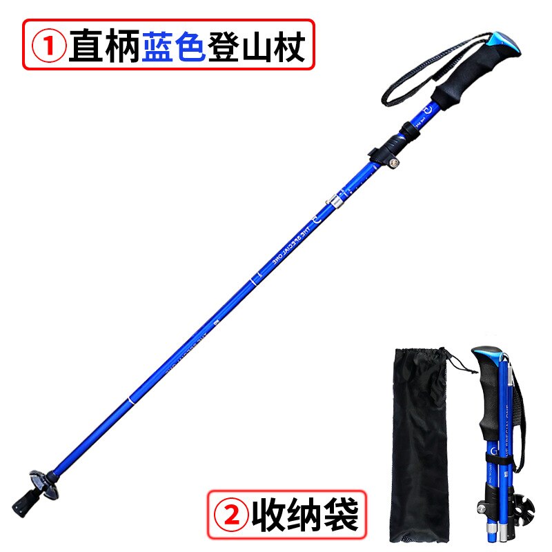 Outdoor Portable Folding Walking Pole Ultralight Walking Trekking Pole Hiking Walking Stick: Straight handle blue