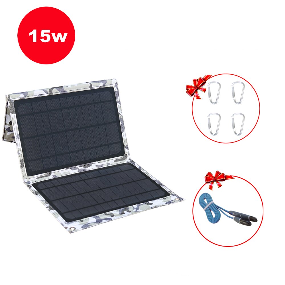 Panel solar plegable 5v 25w 15w cargador solar de teléfono móvil portátil usb para powerbank luz exterior camping senderismo mochila impermeable: 15w Camouflage