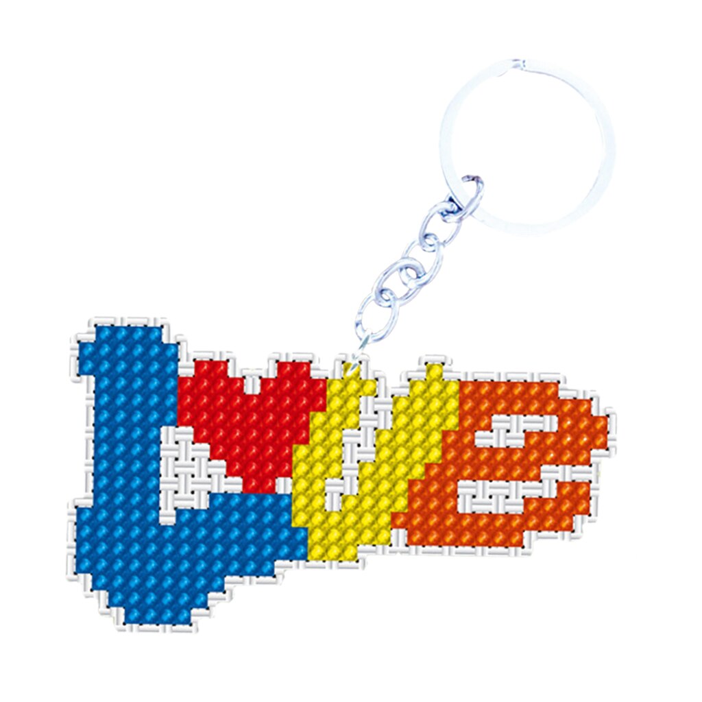 Bead Cross Stitch Kit 18CT Stamped Key Chain Embroidery Kit for Needlecraft Cross Stitch Sewing Quilting DIY Crafts