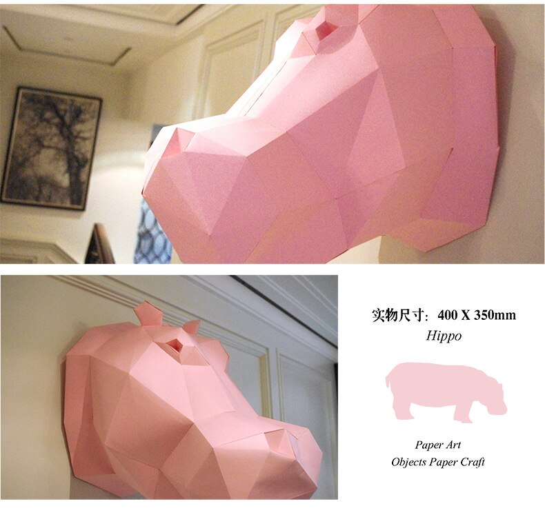Papier 3D tête de cerf hippopotame, Papercraft, puzzle de décoration murale, jouets éducatifs, pour enfants,