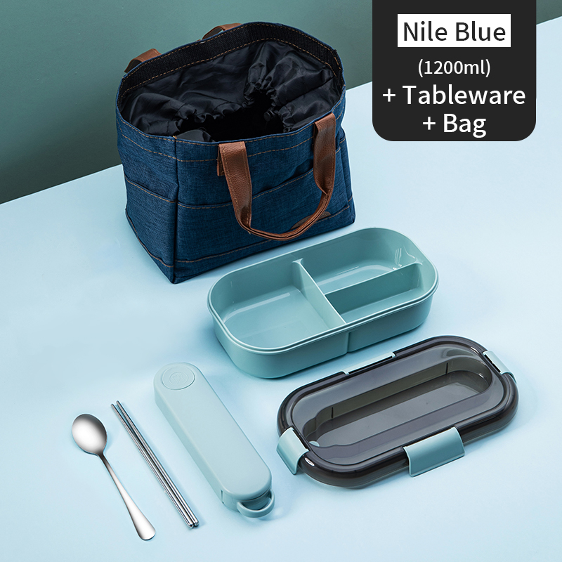WORTHBUY Microwave Lunch Box For Kids School Plastic Food Container Leak-Proof Bento Lunch Box With Compartment Lunch Container: C Blue With Bag