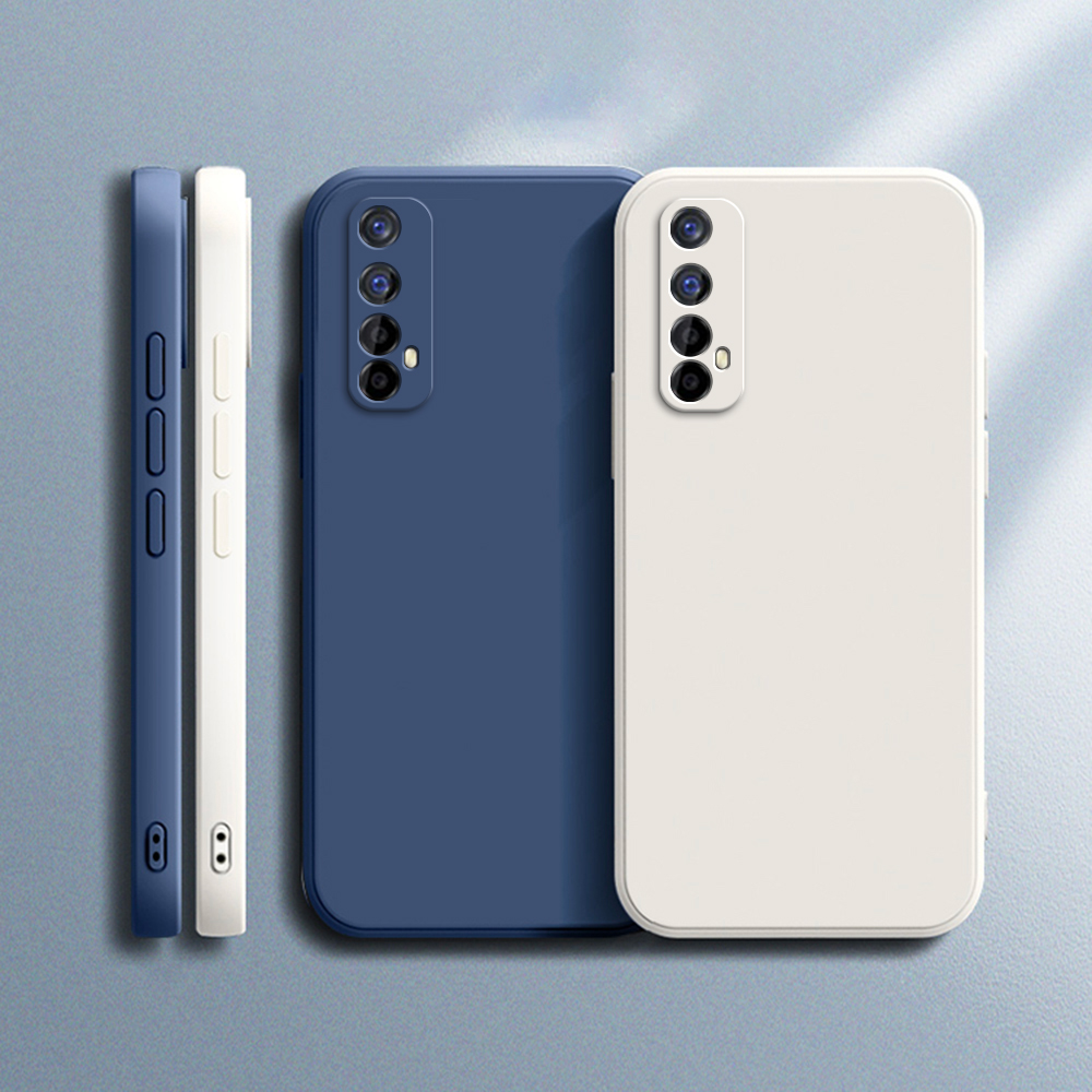 Coque souple originale pour OPPO Realme 7, Protection d'appareil photo carrée en Silicone liquide Realme7 5G, housse antichoc classique de luxe Fundas