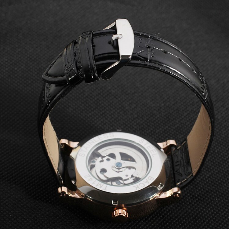Winnaar Auto Datum Rose Gouden Mechanische Classic Rome Dial Self-Kronkelende Horloges Business Casual Unisex Lederen Horloge