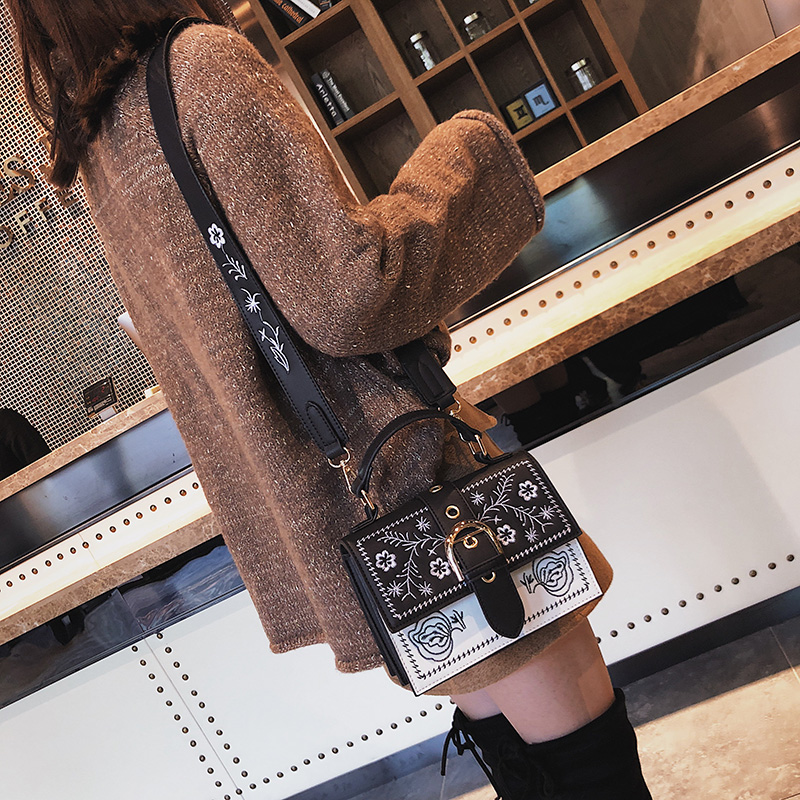 Toposhine Mode Vrouwen Tas Panelled Vintage Bloem Meisjes Zakken voor Meisjes Zwart PU Leer Vrouwen Messenger Bags