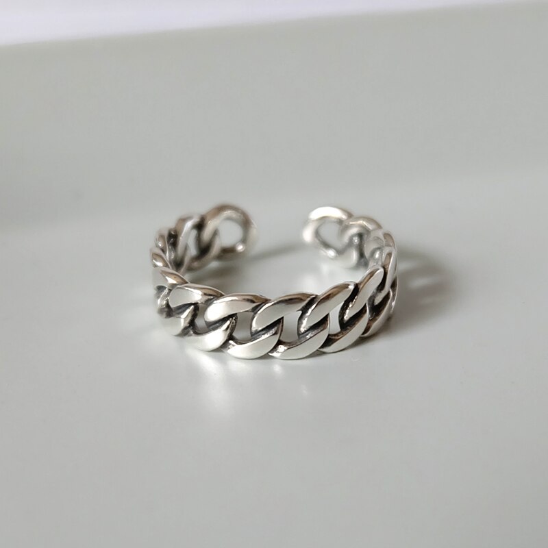 925 Sterling Silver Ampio Anello Della Catena Set Argento Vintage Selvaggio Piazza Striscia Catena Anelli Aperti per le Donne Nuovo Gioielleria Raffinata Regalo lucido: A
