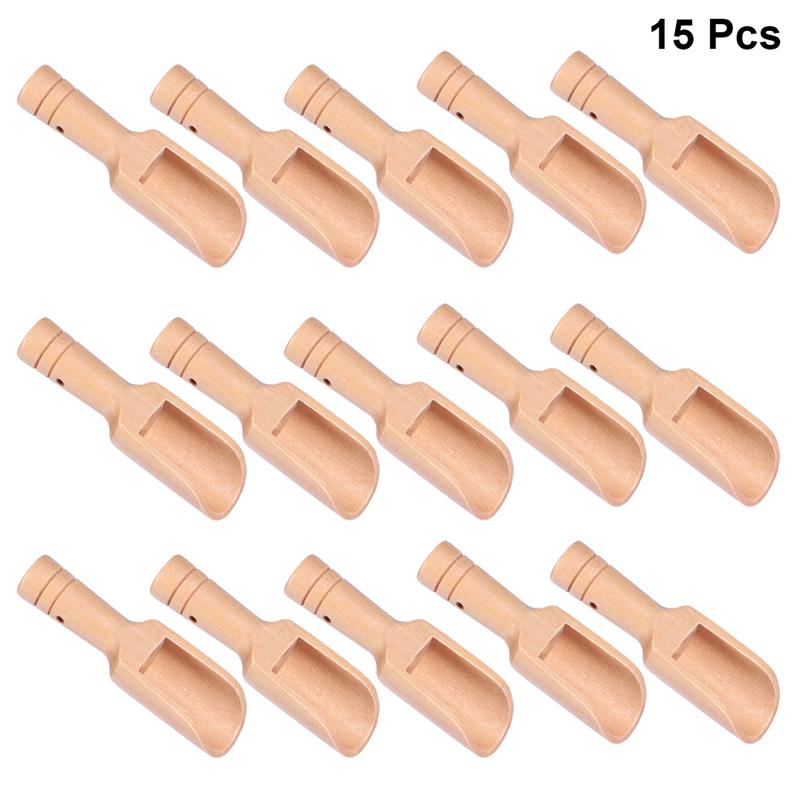 Wooden Round Handle Scoop Wood Teaspoon Milk Powder Scoops Small Salt Shovels Kitchen Mini Spoons: 15pcs
