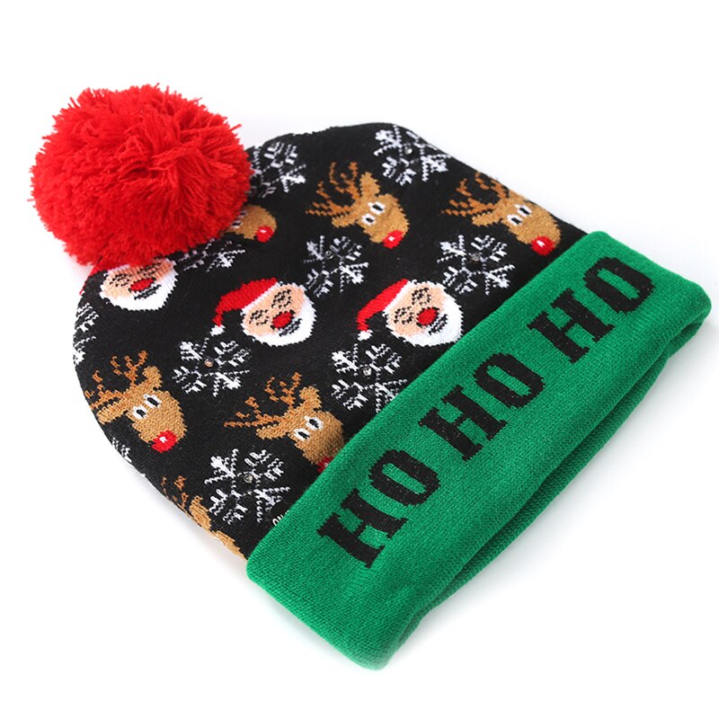 Kerstversieringen flanging gebreide muts met bal led-lampjes gloeiende feest warme muts jaarversiering volwassen kinderen muts: Lichtsnoer
