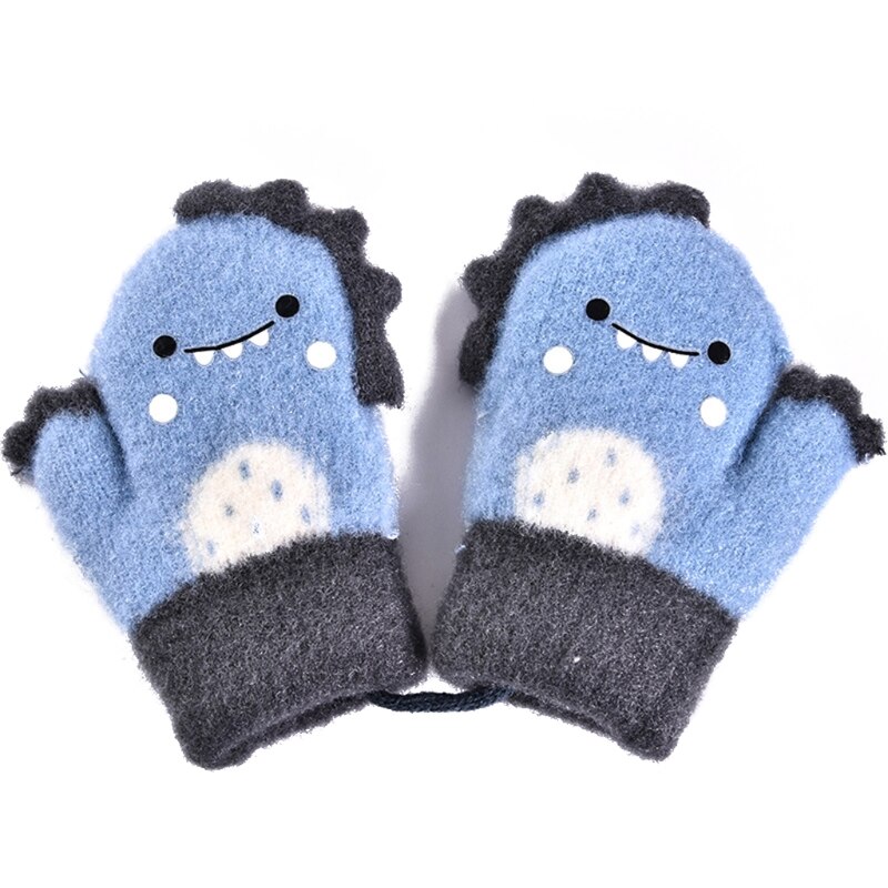 Manoplas de piel de conejo para niños, mitones de punto gruesos y cálidos para bebés de 1 a 3 años, guante de invierno con cuello colgante, guantes suaves para bebés