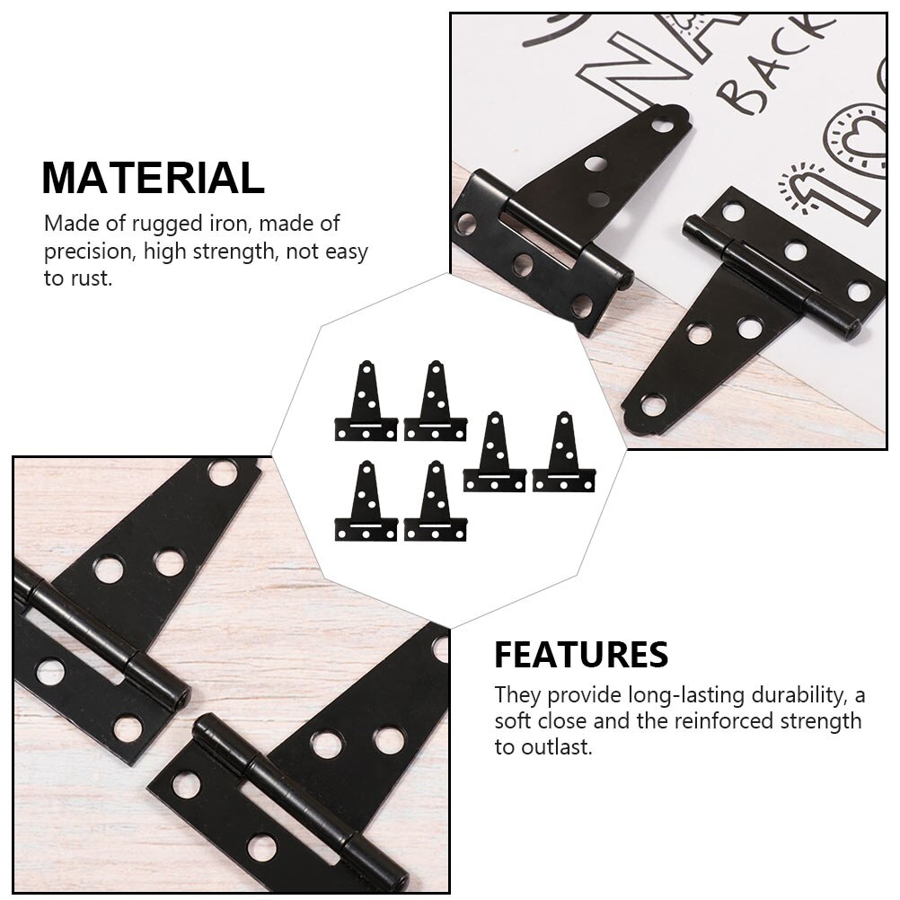 6pcs T-Strap Door Furniture Hinges Carbon Steel Cupboard Hinges Accessories