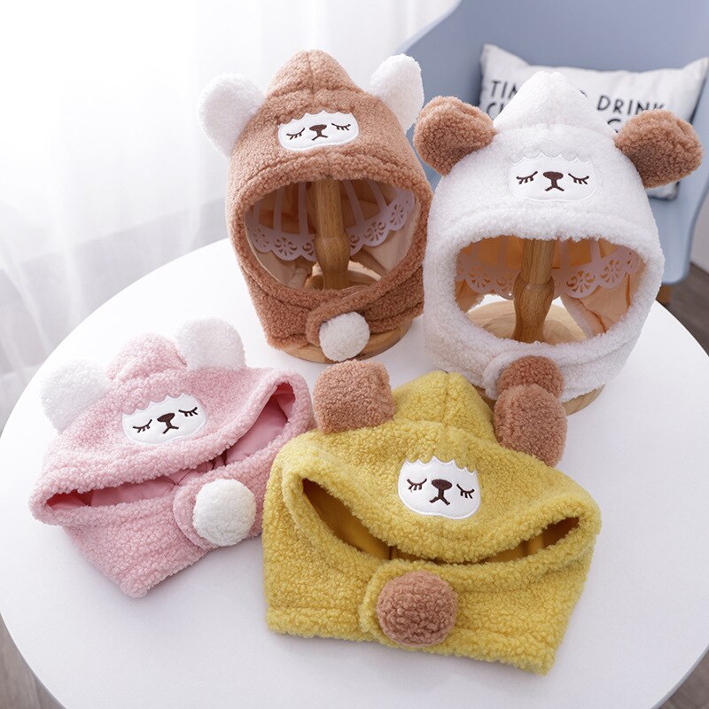 Winter cartoon baby muts set plus fluwelen baby capuchon muts jongens meisjes mutsen kinderen winddichte outdoor ski mutsen baby pluche muts