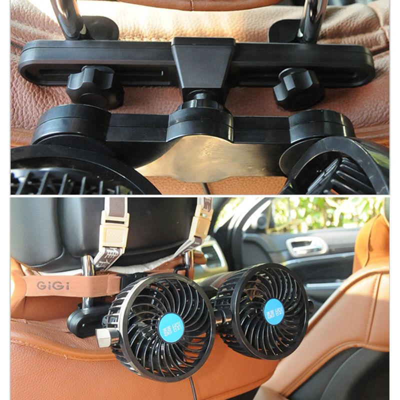 Ventilador de refrigeración de aire para coche, reposacabezas eléctrico de 12V, rotación de 360 grados, cabezal Dual, velocidad ajustable, para asiento trasero