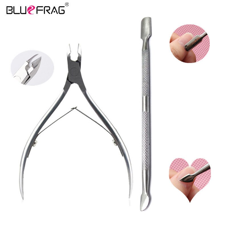 Nagelkunstgereedschap nagelriemverwijderaar nagelriemschaartje nagelriemduwer knipper schaar dode huid manicure pedicure roestvrij staal: Set van 2 stuks