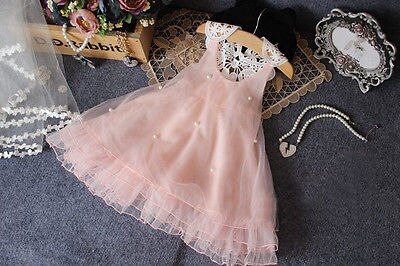 Pageant Toddler Baby Girls Clothes Party Dress Pearl Lace Tulle Gown Formal Dress 2-7Y