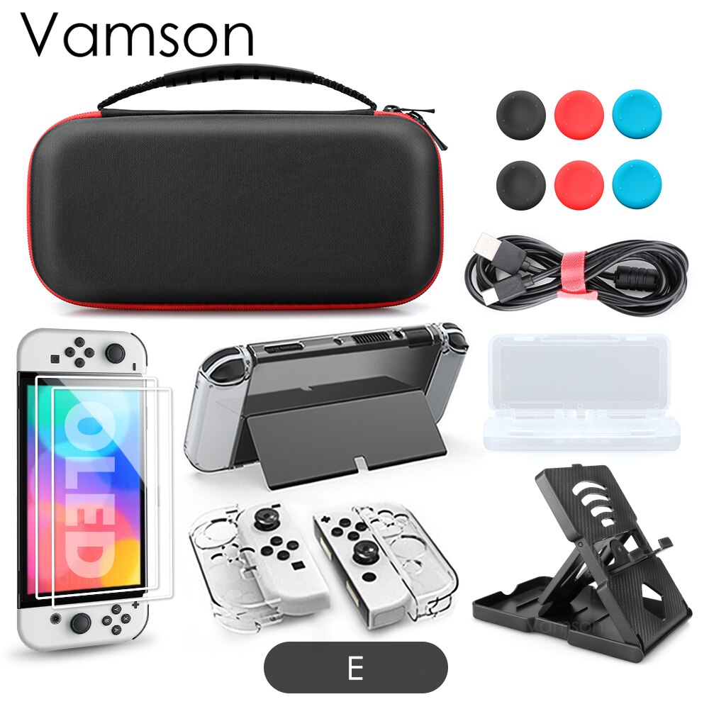 Vamson Voor Nintendo Switch Oled Met Clear Cover Case Screen Protector Cover Voor Schakelaar Oled Opslag Draagtas Accessoires Kit: E