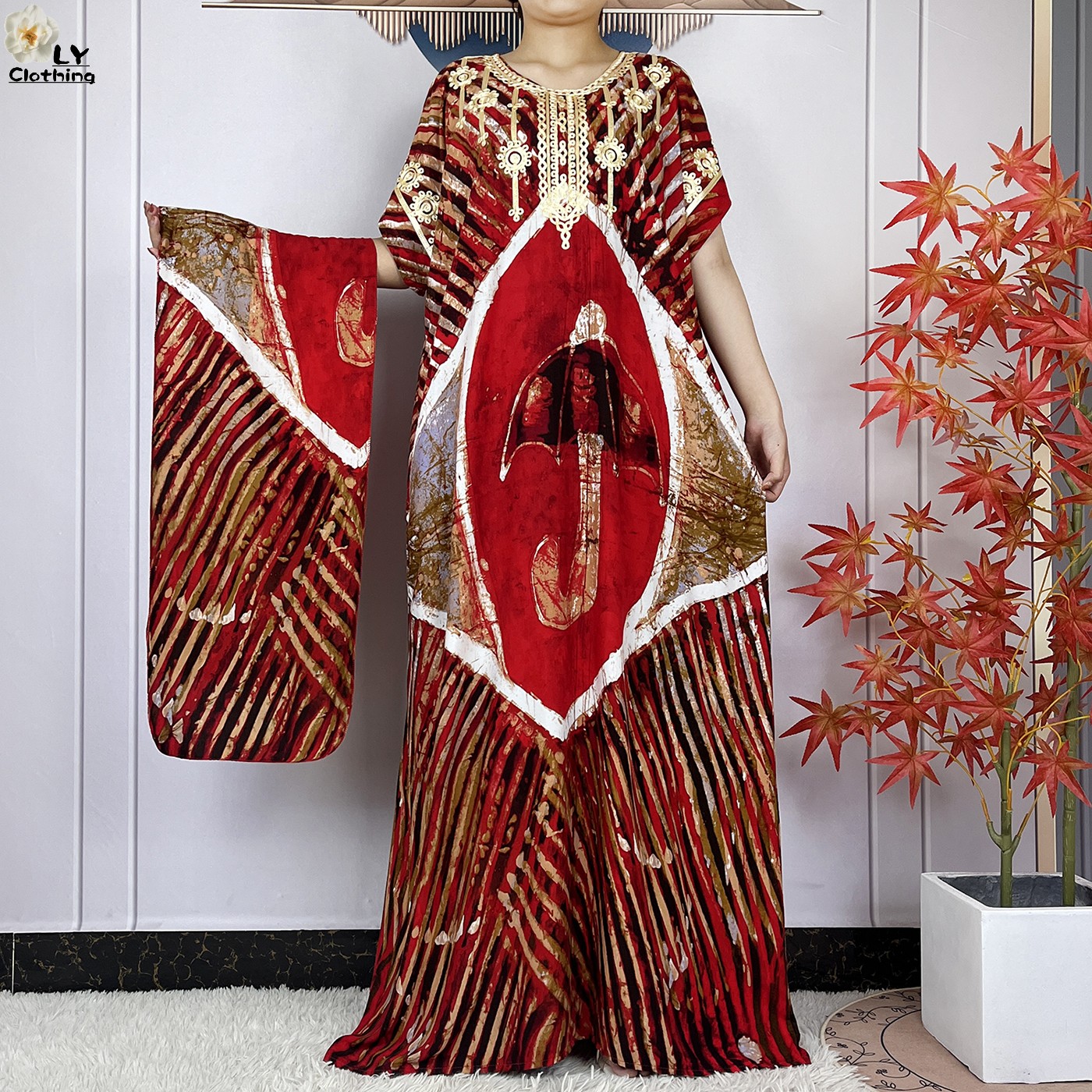 Vestidos maxi de algodão solto com lenço de cabeça para mulheres muçulmanas, vestidos casuais muçulmanos, manga curta, estampa floral, kaftan africano, islamismo, novo, verão: Multicor