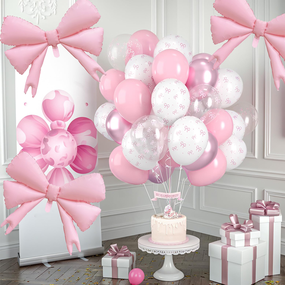 Globos con lazo blanco y rosa, decoración de coqueta, globo de látex para niñas y mujeres, decoración rosa para cumpleaños, suministros para de bienvenida de bebé y boda