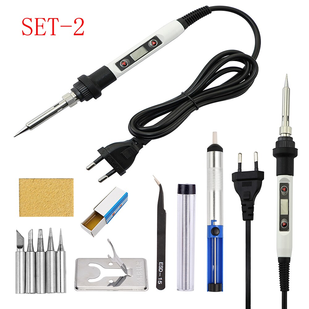 Stazione di penna dissaldante per rilavorazione di saldatura elettrica digitale LCD a temperatura regolabile per saldatore 80W con Set di punte per filo di saldatura: 110V US Plug / SET-2