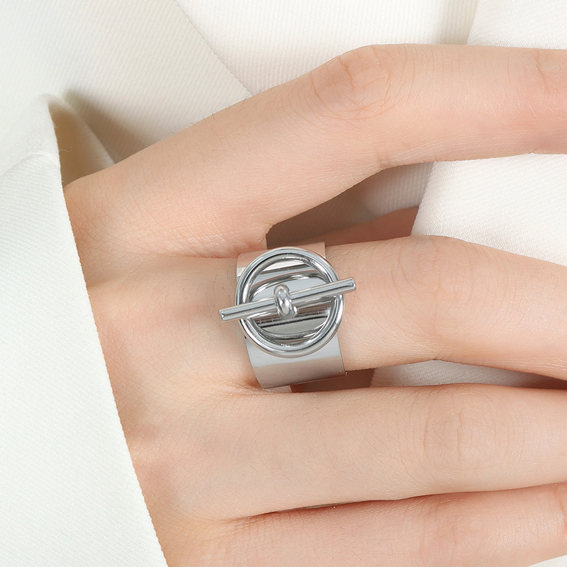 Anillos de acero inoxidable ajustables para mujer, anillo abierto Punk chapado en oro de 18K, accesorios de joyería de , para parejas: Plata