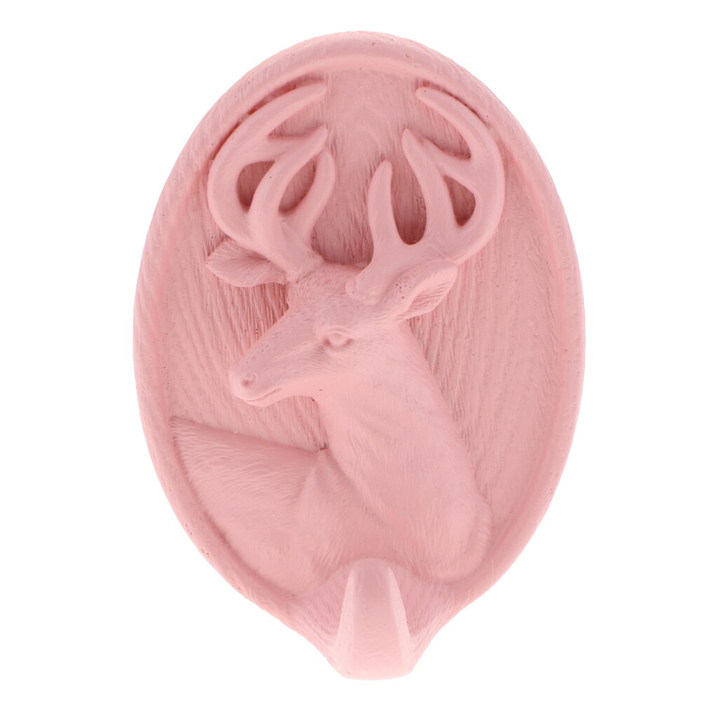 Crochet auto-adhésif pour tête de cerf | Résine 3D de Style nordique, crochet autocollant Mural Art Mural, crochet à stickers: Pink B