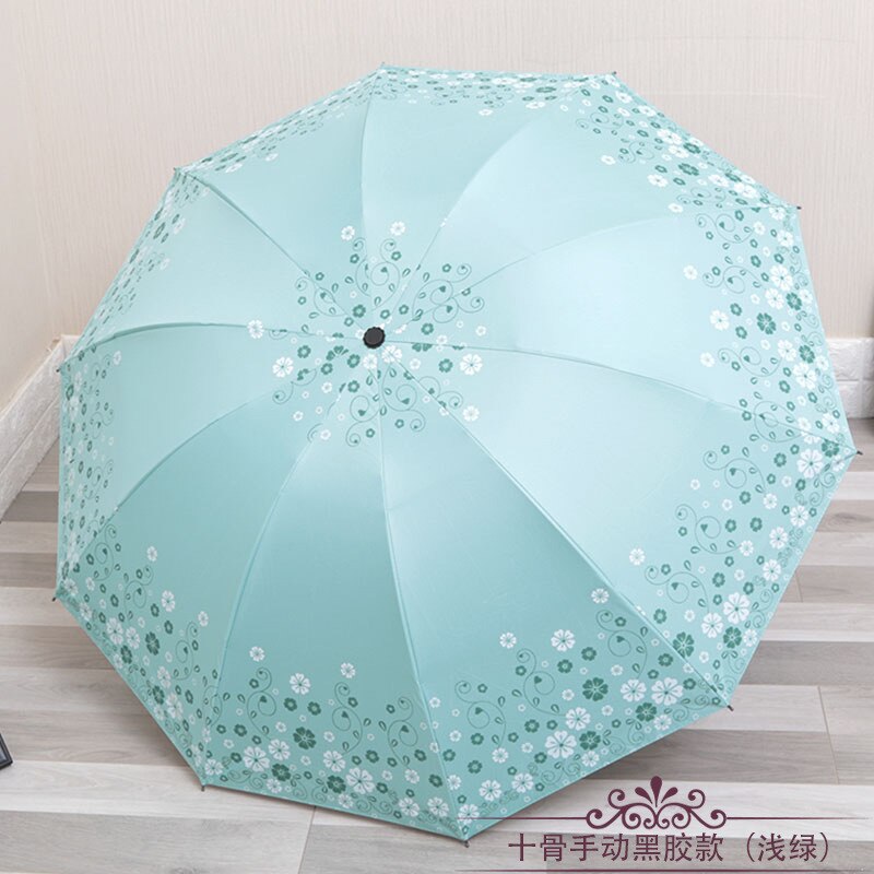 Meisje Paraplu Regen Vrouwen Mannen 3 Vouwen 10 Ribben Winddicht Studenten Paraplu Parasol: Light green