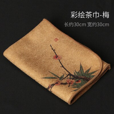 Painted tea cloth tea towel high-end tea towel cloth tablecloth absorbent tea set thick cotton linen Zen cloth pot mat: F