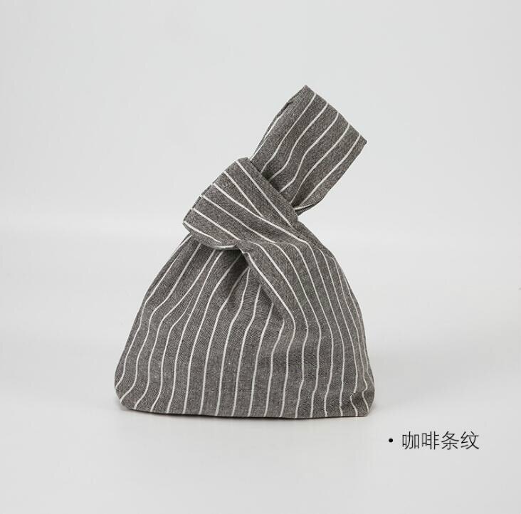 Estilo japonês vento simples nó saco de pulso moeda bolsa do telefone móvel chave pequeno saco grade listra artesanal quadrado algodão tecido saco: brown