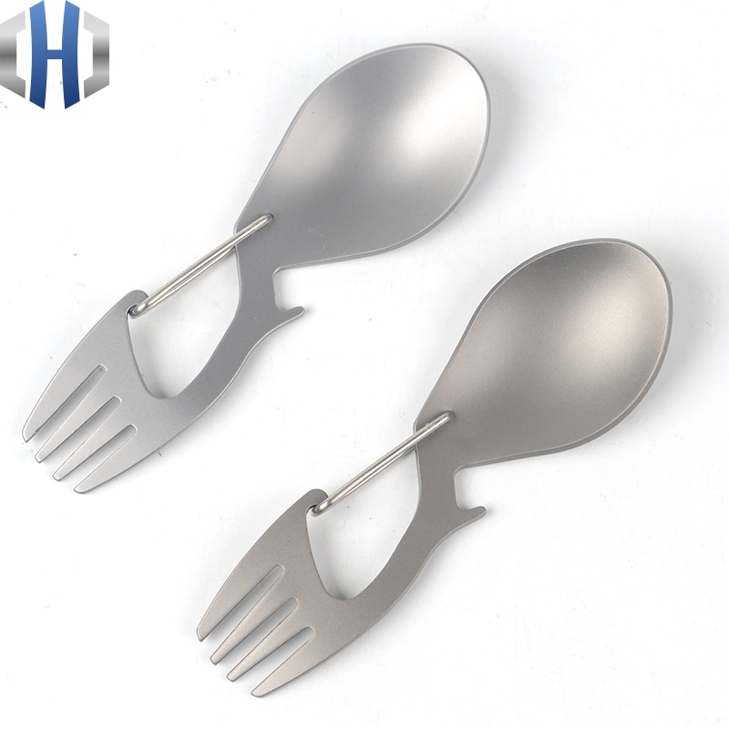 Ren titan multifunksjon gaffel skje titan skje med flaskeåpner rustfritt stål gaffel skje utendørs camping servise