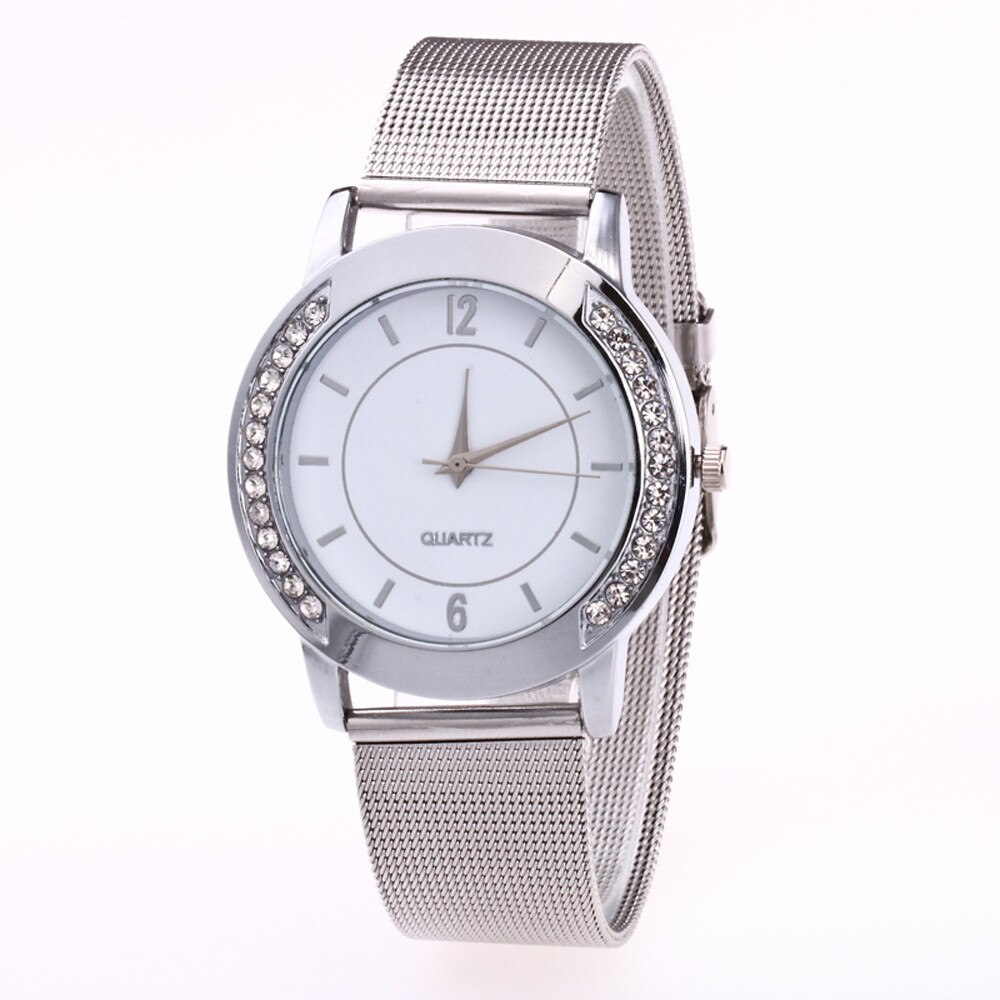 Horloge Vrouwen Crystal Golden Rvs Analoge Quartz Horloge Goud Zilver Horloge Kol Saatleri: C