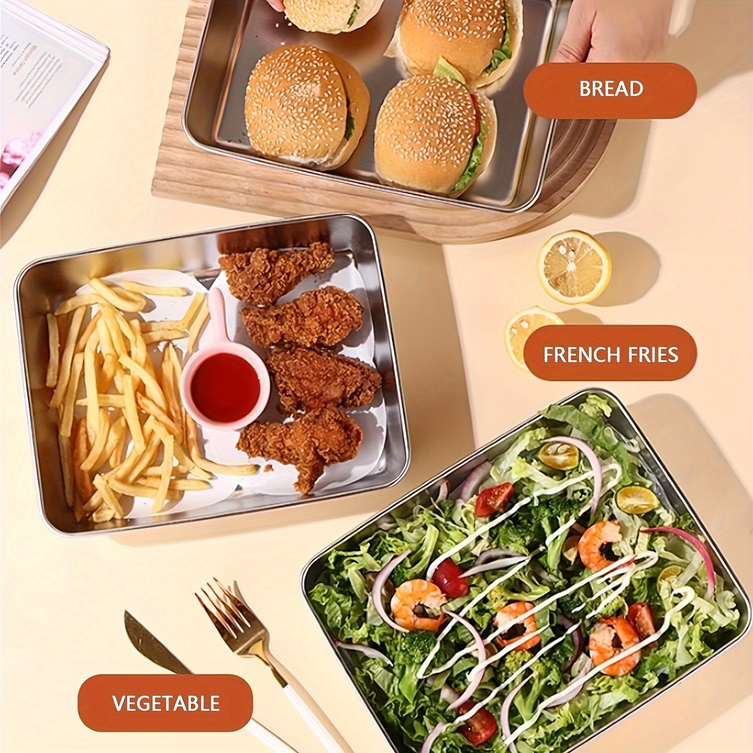 Ensemble de 5 conteneurs de stockage des aliments en acier inoxydable – Couvercles transparents, empilables. Parfait pour la Viande/Fruits/Veggies en Camping,