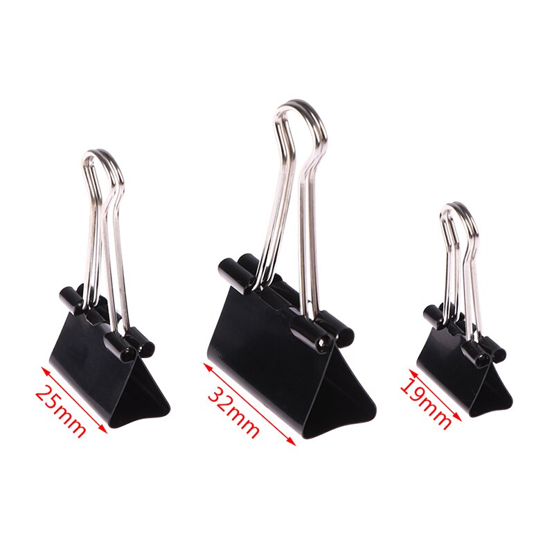 19mm/ 25mm/ 32mm 10pcs/lot Black Metal Binder Clips Notes Letter Paper Clip Office Supplies Binding Securing Clips