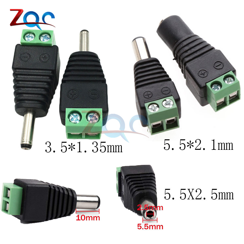 5PCS male and female DC Power plug 5.5x2.1MM 5.5x2.5MM 3.5x1.35MM 12V 24V Jack Adapter Connector Plug CCTV 2.1*5.5mm 2.5 1.35